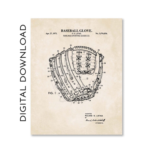 Baseball Wall Art | Baseball Glove Patent Print | Vintage Baseball Poster | Baseball Player Room Decor | PRINTABLE DIGITAL DOWNLOAD