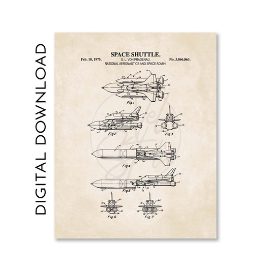 Space Shuttle Patent Print Poster | Space Wall Art | Vintage Space Decor | PRINTABLE DIGITAL DOWNLOAD