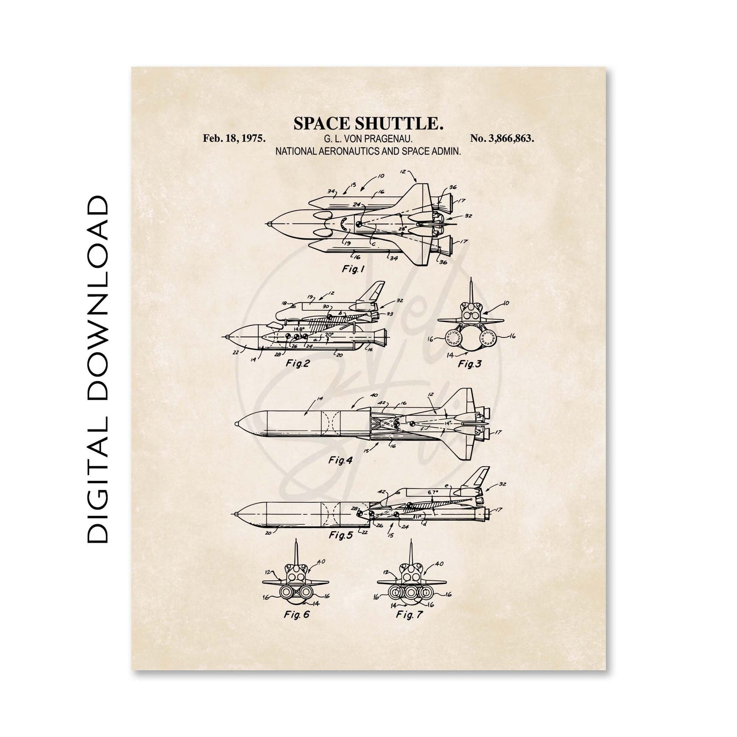 Space Patent Print Wall Art | Space Shuttle, Space Capsule, Space Suit and Rocket Patent Art | Astronaut Decor | PRINTABLE DIGITAL DOWNLOAD