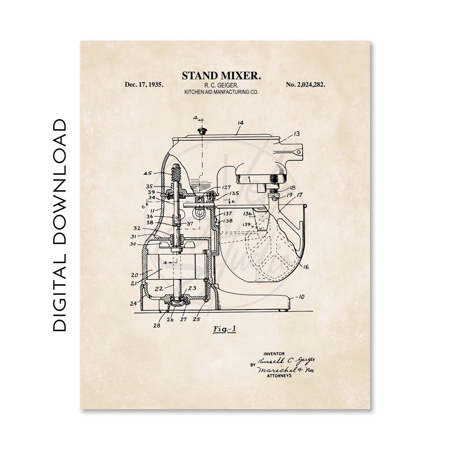 Vintage Kitchen Baking Wall Art | Rolling Pin, Measuring Cups, Measuring Spoons and Stand Mixer Patent Prints | PRINTABLE DIGITAL DOWNLOAD