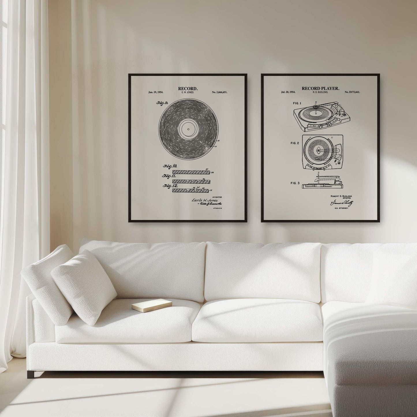 Vintage Vinyl Record Wall Art | Vinyl Record and Record Player Patent Prints | Music Room Decor | Unframed Set of 2 Physical Prints