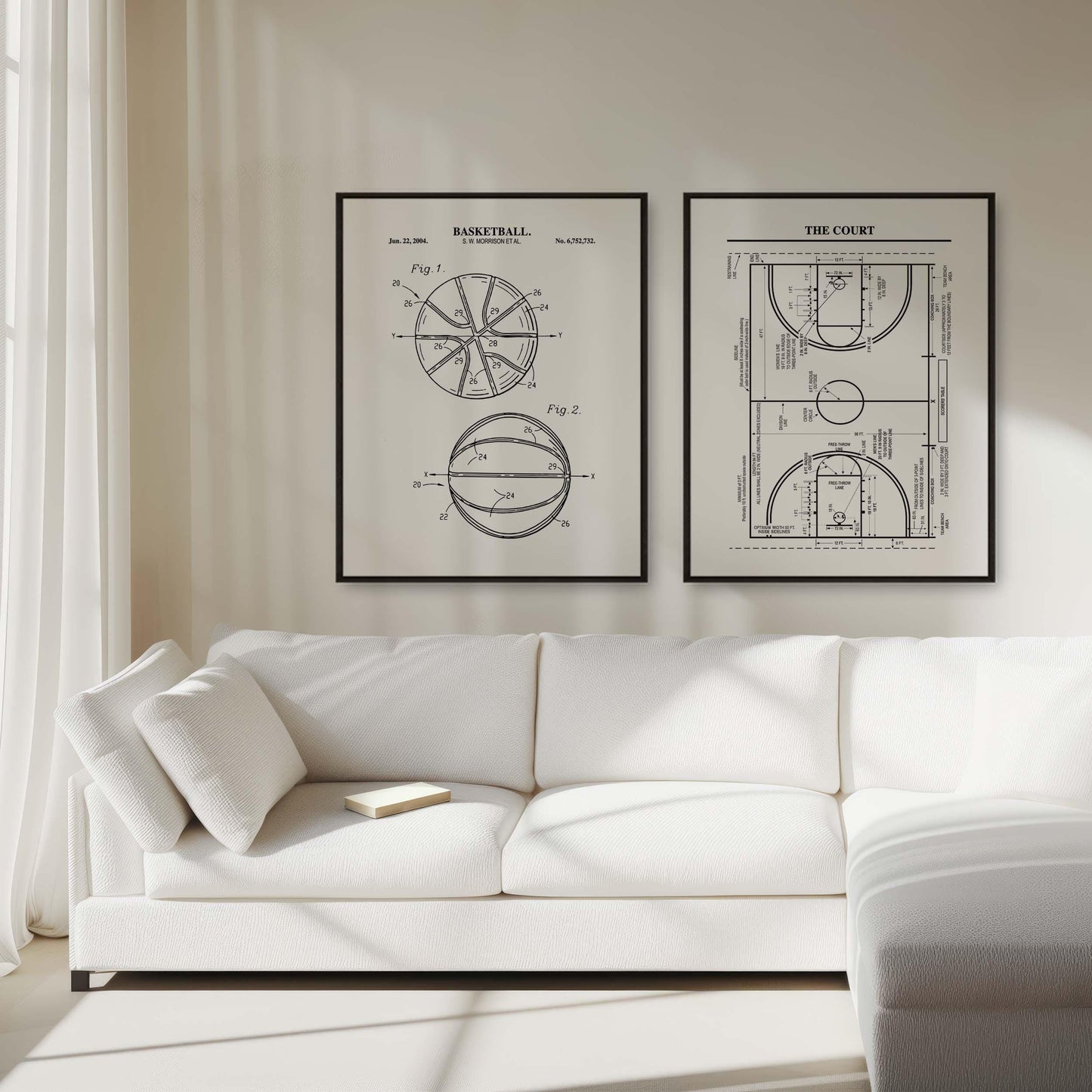 Basketball Patent Art Set | Basketball Court and Basketball Patent Prints | Basketball Wall Art | Unframed Set of 2 Physical Prints