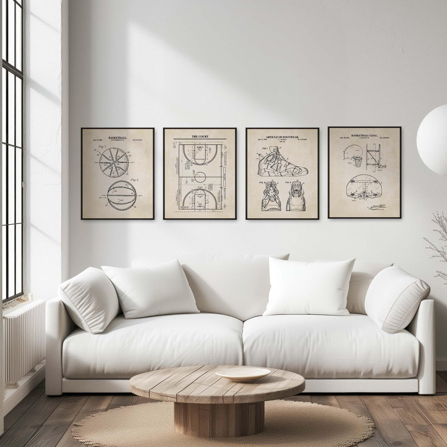 Basketball Patent Wall Art Set | Basketball, Basketball Hoop, Basketball Court and Shoe Patents | Unframed Set of 4 Physical Prints