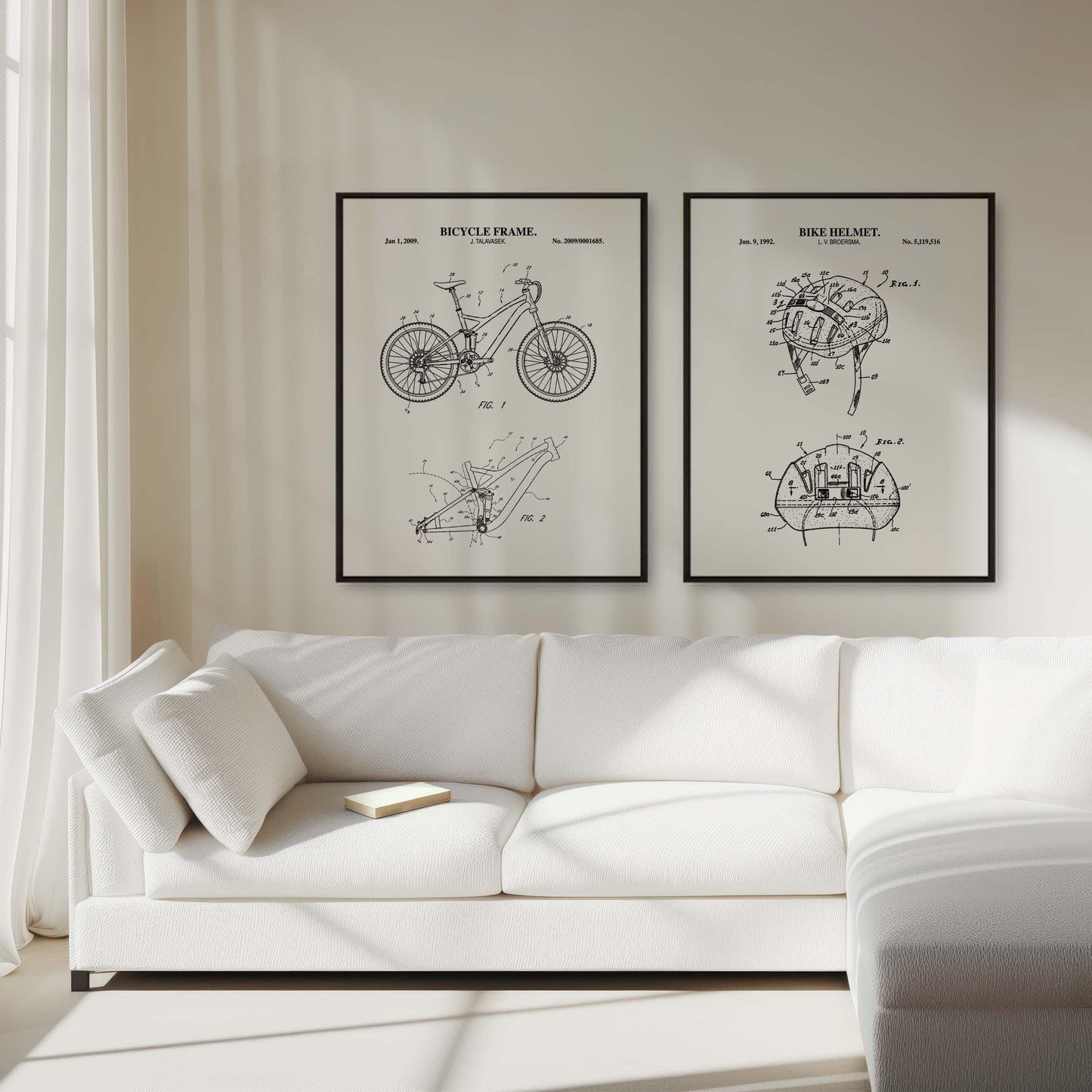 Mountain Bike Wall Art | Bike Helmet and Bicycle Frame Patent Prints | 2 Unframed Physical Prints