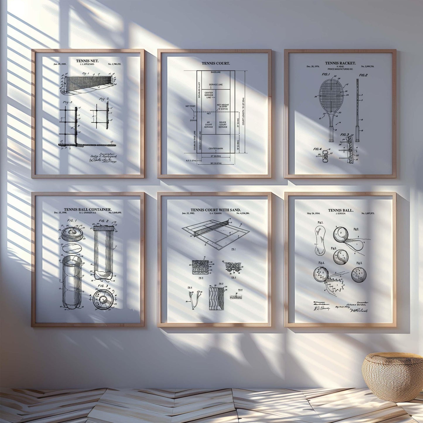 Tennis Patent Print Set | Vintage Tennis Wall Art | Tennis Decor | Gift for Tennis Player | Unframed Set of 6 Physical Prints