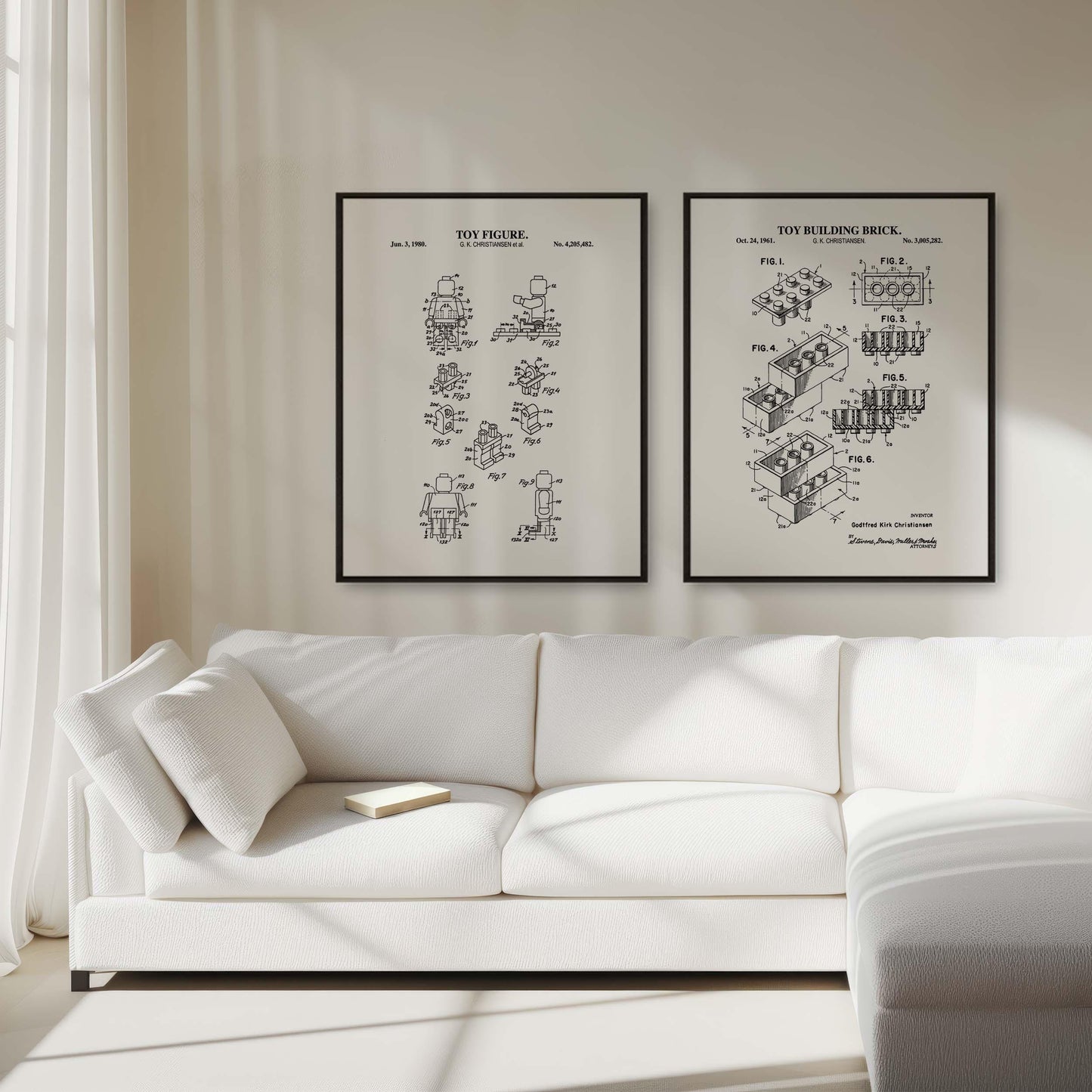 Vintage Toy Blocks Patent Wall Art | Toy Brick and Mini Toy Figure Patent Prints | Brick Building Room Decor | Set of 2 Physical Prints