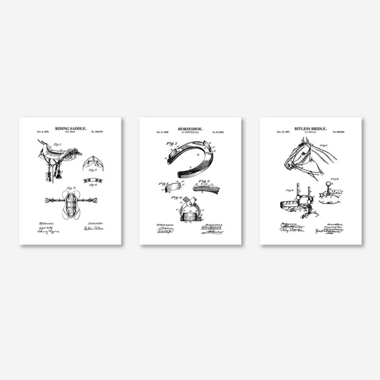 set of three vintage horse patent prints