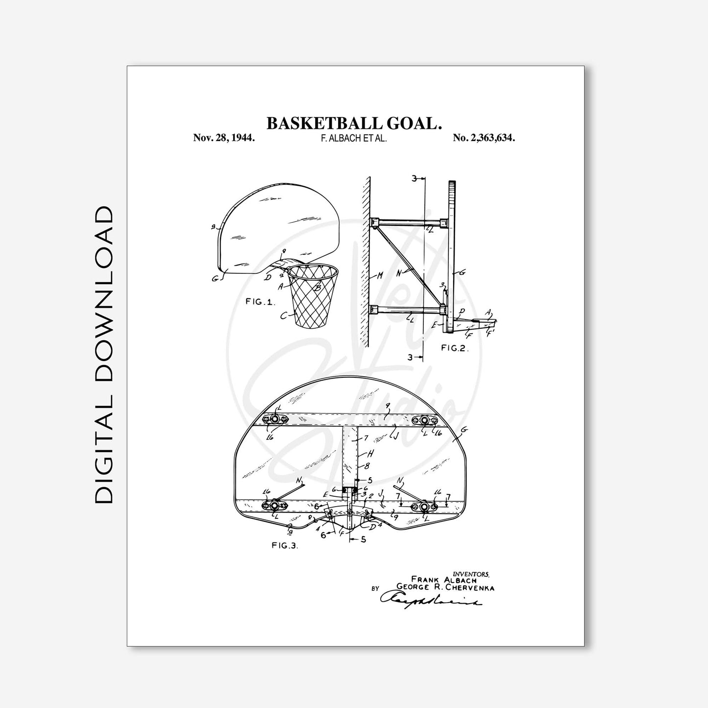 Basketball Patent Print Wall Art - Set of 6 - PRINTABLE DIGITAL DOWNLOAD