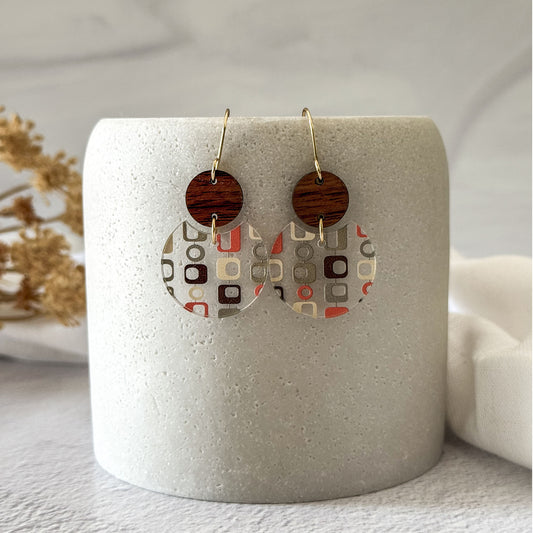 Retro Boho Wood & Acrylic Dangle Earrings