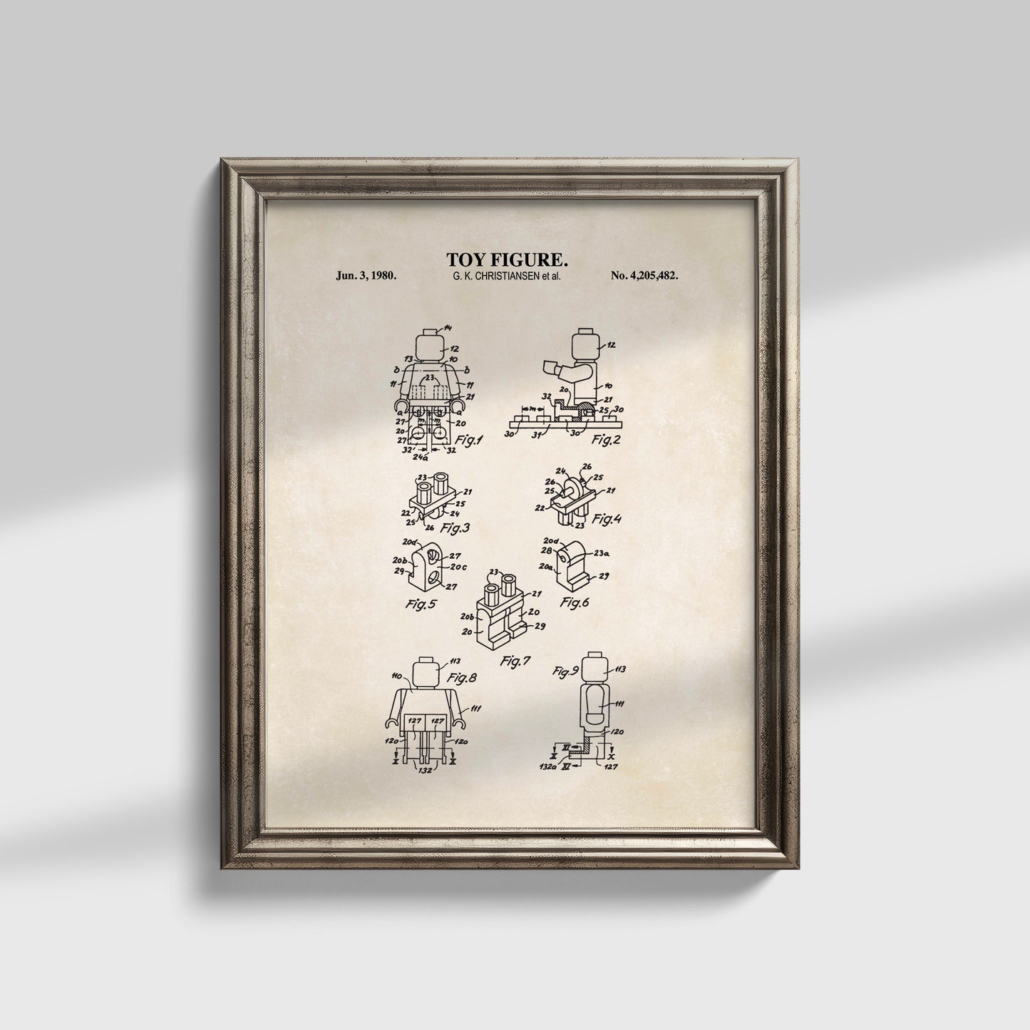 Mini Toy Brick Figure Patent Wall Art - Vintage Toy Brick Decor - Ready to Frame Print