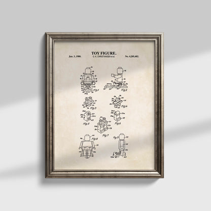 Mini Toy Brick Figure Patent Wall Art - Vintage Toy Brick Decor - Ready to Frame Print