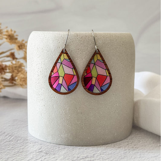 Retro Boho Faux Stained Glass Earrings – Handcrafted Jewelry