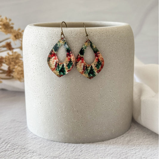 Retro Forest Teardrop Dangle Earrings