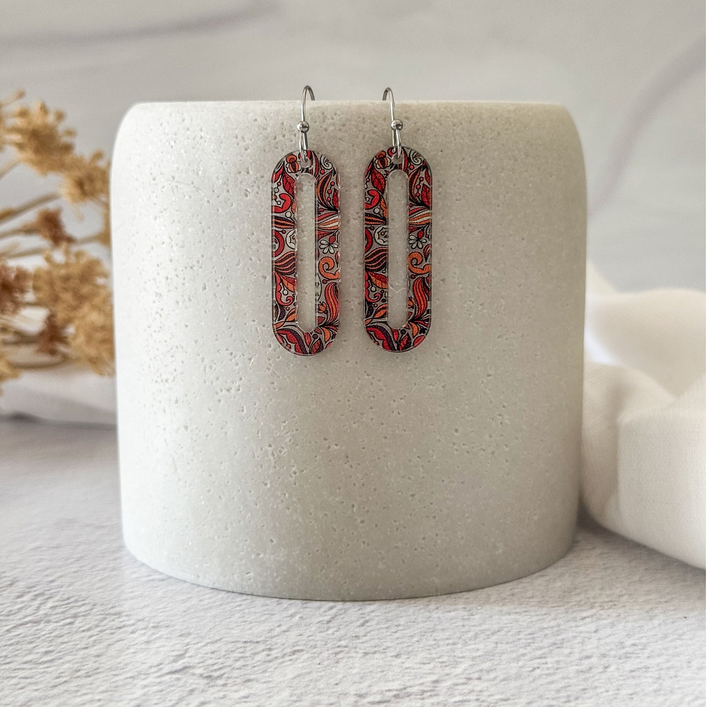 Autumn Dangle Long Oval Earrings