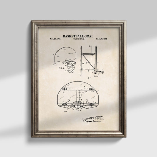 Basketball Goal Wall Art - Retro Basketball Patent - Ready to Frame Print