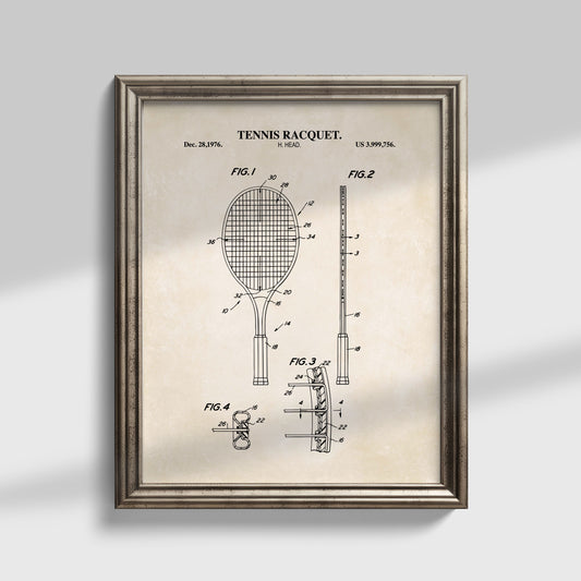 Tennis Racquet Patent Wall Art Print - Ready to Frame Sports Office Decor