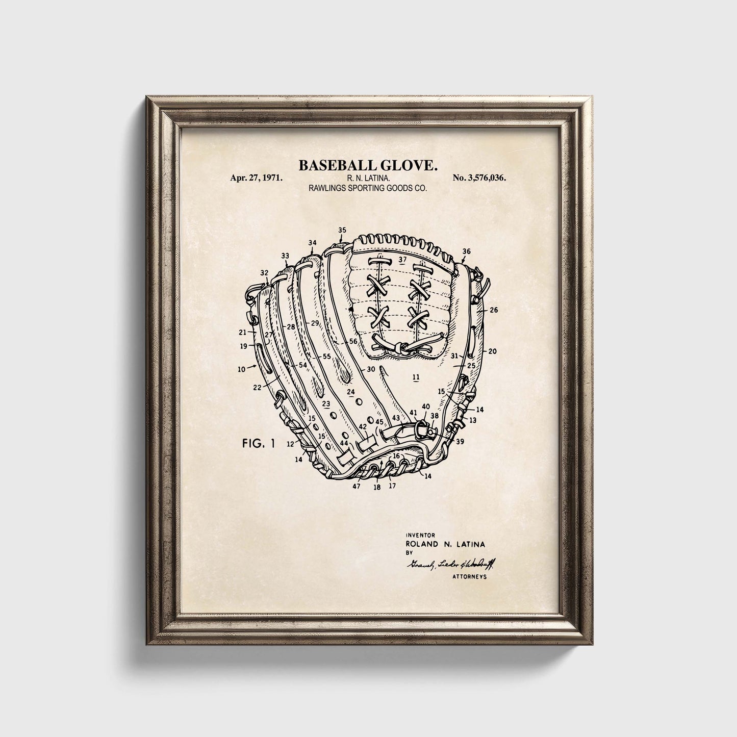 Baseball Glove Patent Wall Art - Ready to Frame Print
