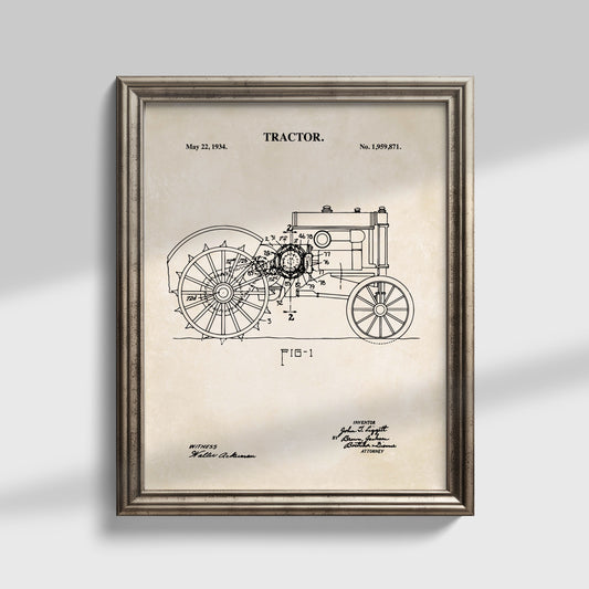 Tractor Wall Art - 1934 Tractor Patent Art - Ready to Frame Print