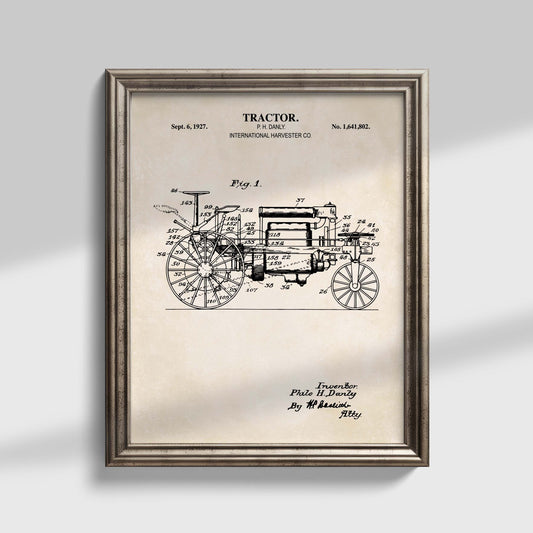Vintage 1927 Tractor Patent Wall Art | Ready to Frame Print
