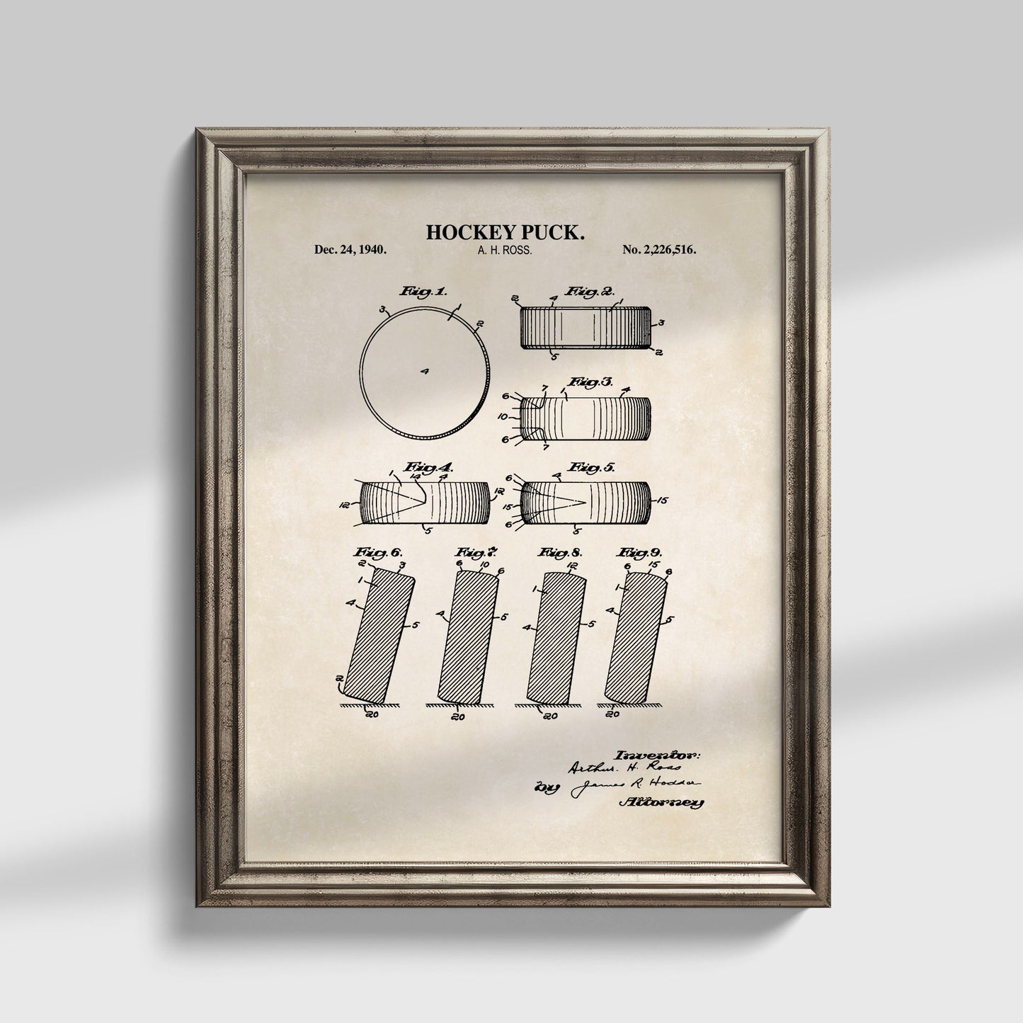 Hockey Puck Patent Wall Art  - Ready to Frame Print