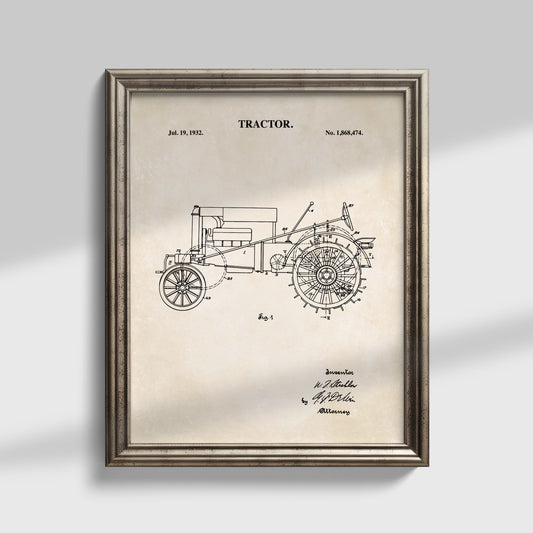 Tractor Wall Art - 1932 Tractor Patent Art - Ready to Frame Print