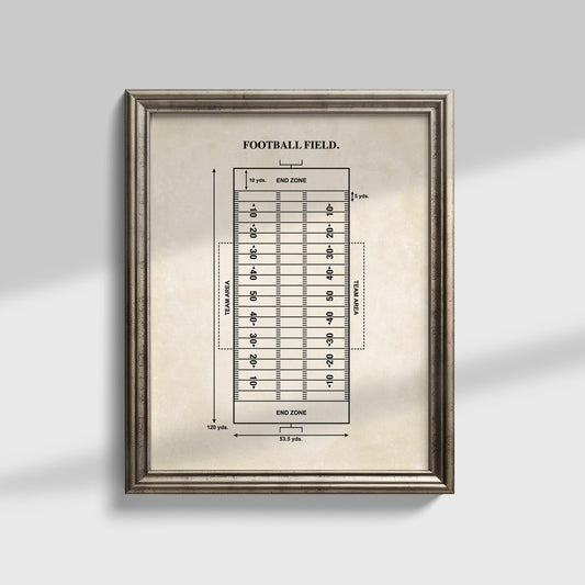 Framed diagram of a football field on a light gray background
