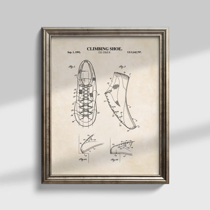 Climbing Shoe Patent Wall Art - Ready to Frame Print
