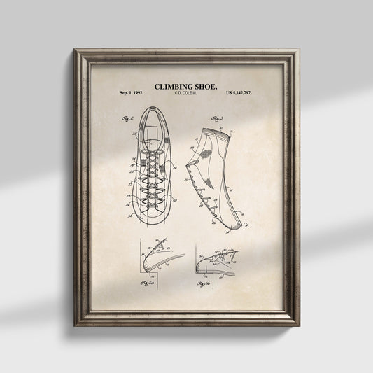 Climbing Shoe Patent Wall Art - Ready to Frame Print