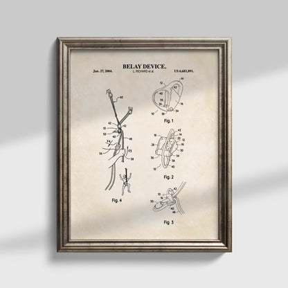 Belay Device Patent Wall Art - Ready to Frame Print