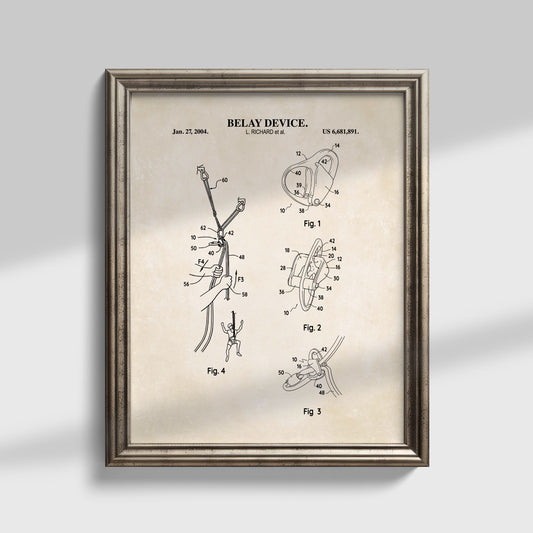 Belay Device Patent Wall Art - Ready to Frame Print