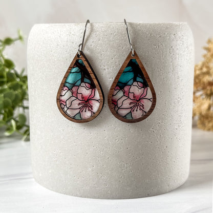 Cherry Blossom Faux Stained Glass Earrings