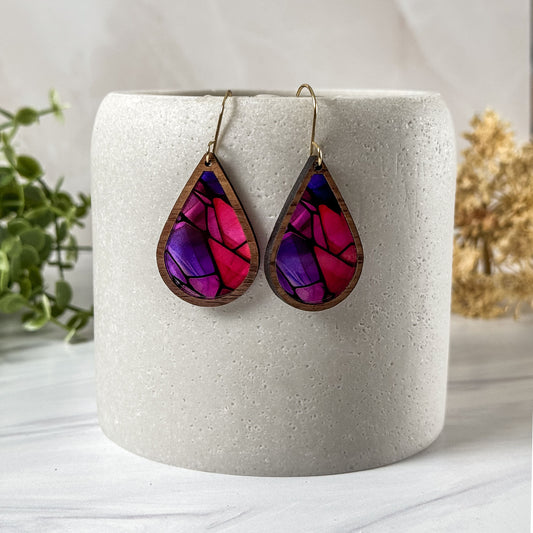 Pink & Purple Mosaic Faux Stained Glass Earrings