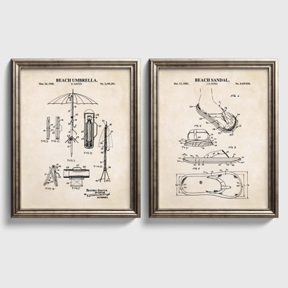 Beach Wall Art Set of 2 -  Flip Flop and Umbrella - Ready to Frame Prints