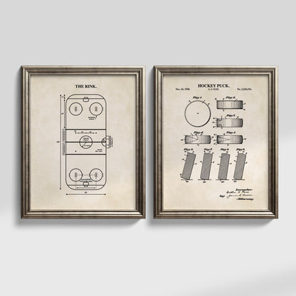 Hockey Wall Art Set - Puck Patent & Rink Diagram - Ready to Frame Prints