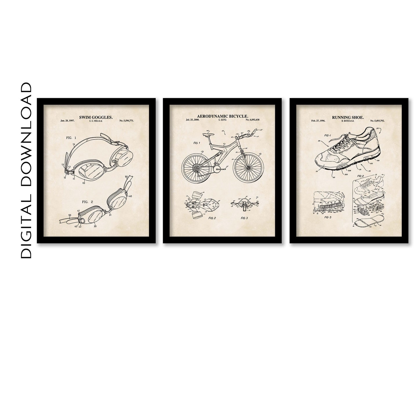 Triathlon Patent Print Wall Art Set - DIGITAL DOWNLOAD