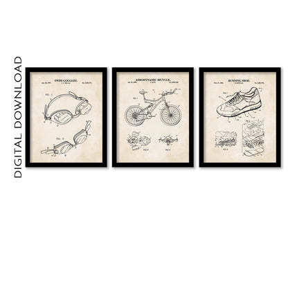 Triathlon Patent Print Wall Art Set - DIGITAL DOWNLOAD