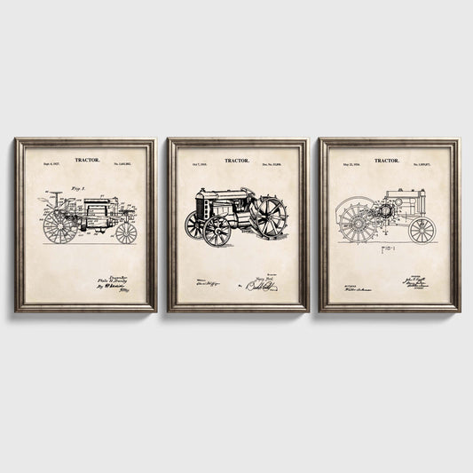 Antique Tractor Patent Print Wall Art - Set of 3 Ready to Frame Prints