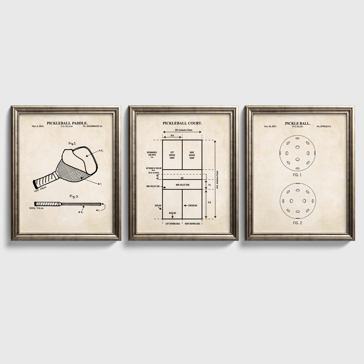 Pickleball Patent Print Wall Art - Set of 3 Ready to Frame Prints