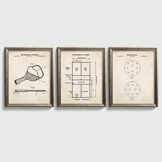 Pickleball Patent Print Wall Art - Set of 3 Ready to Frame Prints