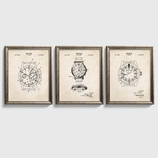 Watch Patent Print Wall Art - Set of 3 - Ready to Frame Prints