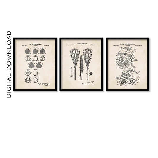 Lacrosse Patent Wall Art Set - PRINTABLE DIGITAL DOWNLOAD