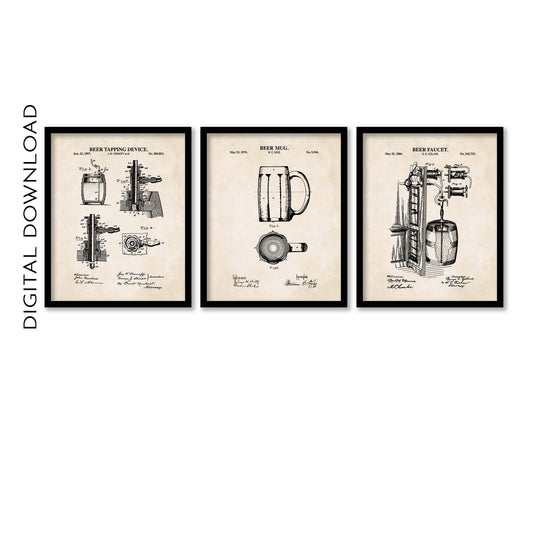 Beer Patent Wall Art Set - PRINTABLE DIGITAL DOWNLOAD