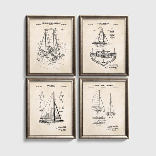 Sailing Patent Prints Wall Art - Set of 4 Physical Prints