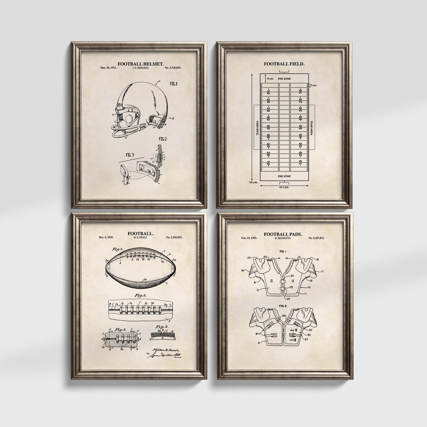 Football Patent Wall Art - Set of 4 Ready to Frame Prints