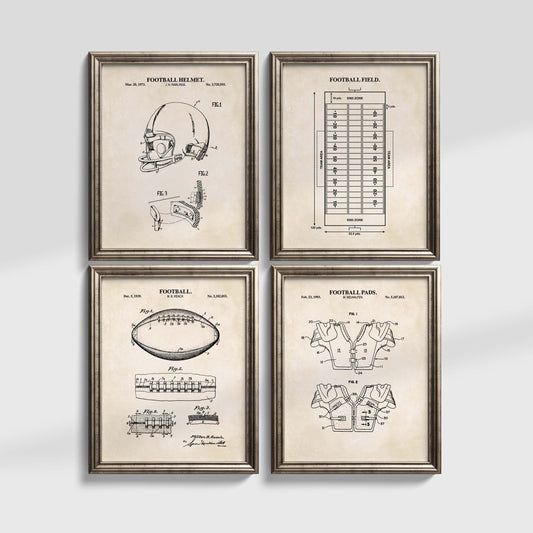 Football Patent Wall Art - Set of 4 Ready to Frame Prints
