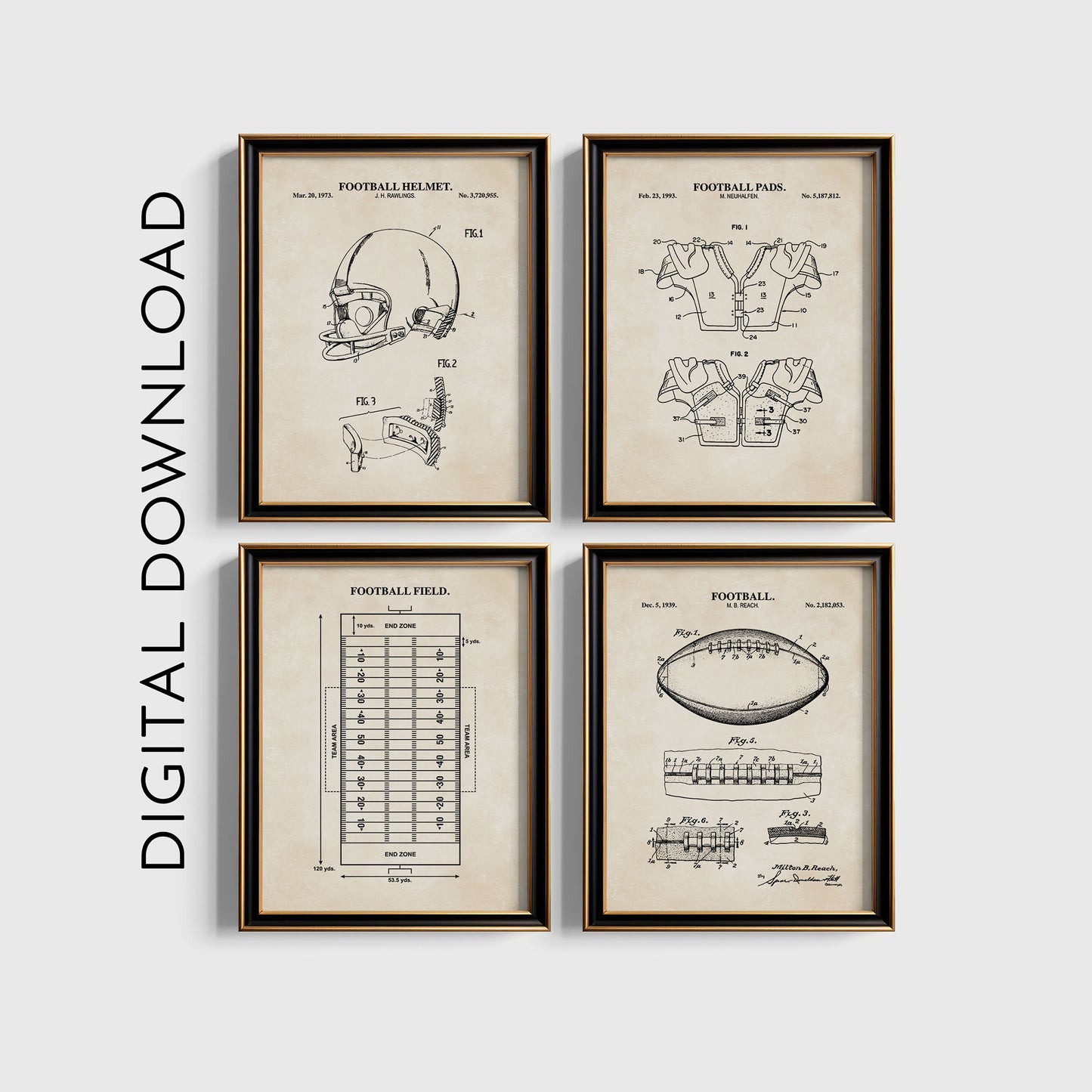 Football Patent Wall Art Bundle Set  - DIGITAL DOWNLOAD
