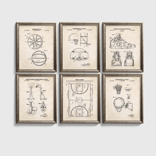 Basketball Patent Print Wall Art  -  Set of 6 Physical Prints