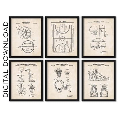 Basketball Patent Print Wall Art - Set of 6 - PRINTABLE DIGITAL DOWNLOAD