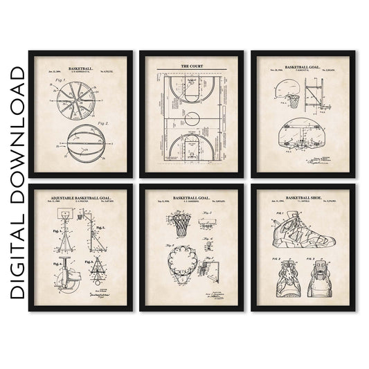Basketball Patent Print Wall Art - Set of 6 - PRINTABLE DIGITAL DOWNLOAD