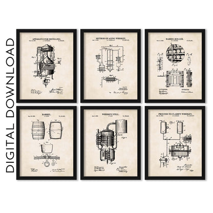 Whiskey Making Patent Print Wall Art - Set of 6 - PRINTABLE DIGITAL DOWNLOAD